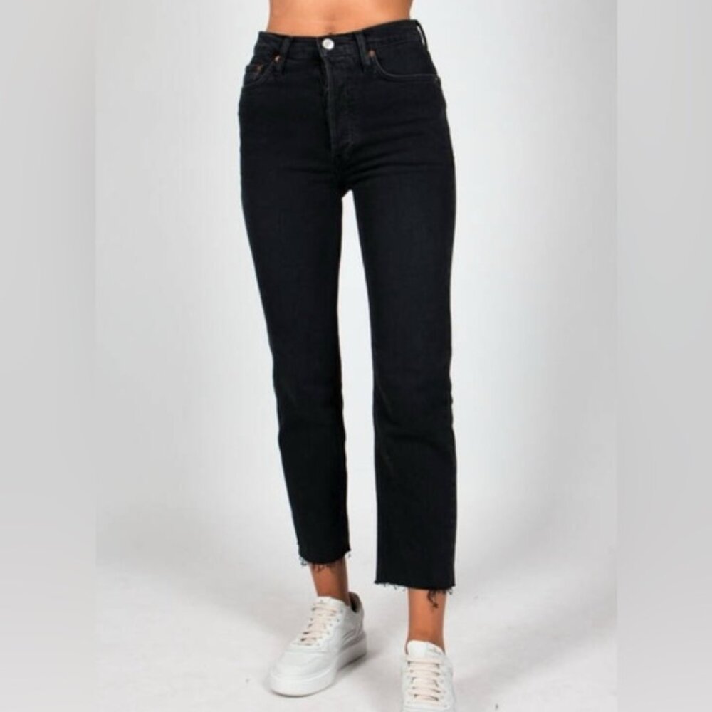 RE/DONE High Rise Stove Pipe Jeans in Jet Black Size 28